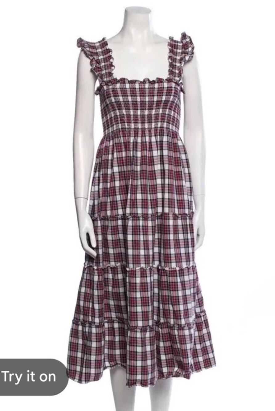 Hill House Home Ellie Nap Dress M Tartan Plaid Smocked Midi Cottagecore Pockets